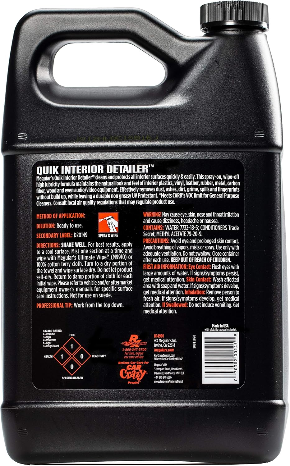 Meguiar's Detailer Quik Interior Detailer (3.79L) maak alle binne-oppervlakke veilig skoon