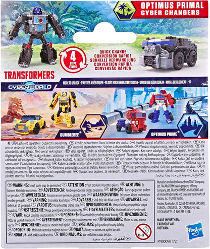 Transformers CYBERWORLD Optimus Primal Cyber Changers 4-Inch Action Figure, Quick Change to Truck Mode, Robot Toys for Boys and Girls 6 and Up