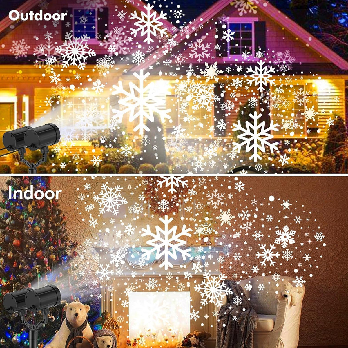 Christmas Double Head Snowflake Projector  Upgraded Multi-Mode, High Brightness, 360°Rotating, Waterproof - White