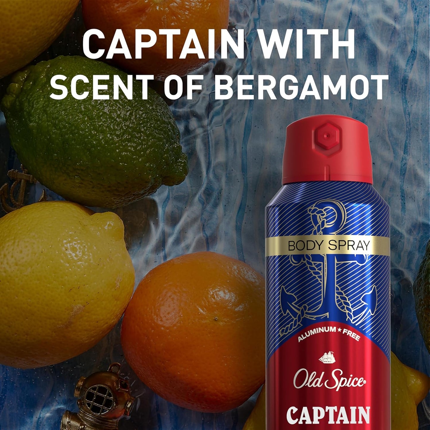 Old Spice Aluminum Free Body Spray for Men, 24/7 Odor Protection, Cologne Quality Scent, Captain w/ Bergamont Scent (Pack of 3)