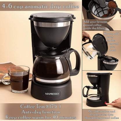 Drupkoffiemaker deur Mixpresso Coffee (6 Koppies), Swart
