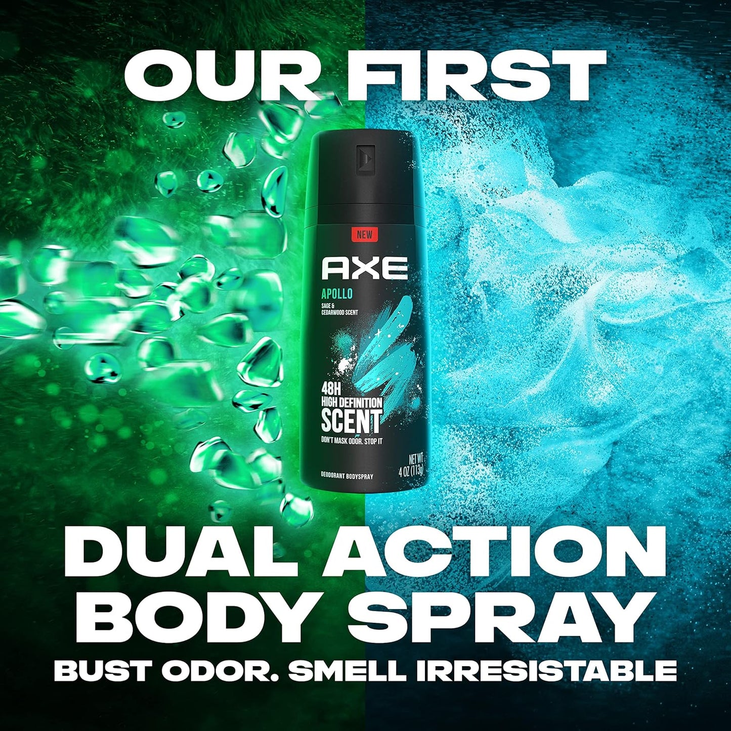 AXE Apollo Body Spray Deodorant for Long-Lasting Odor Protection, Sage & Cedarwood Deodorant - 4oz (Pack of 4)