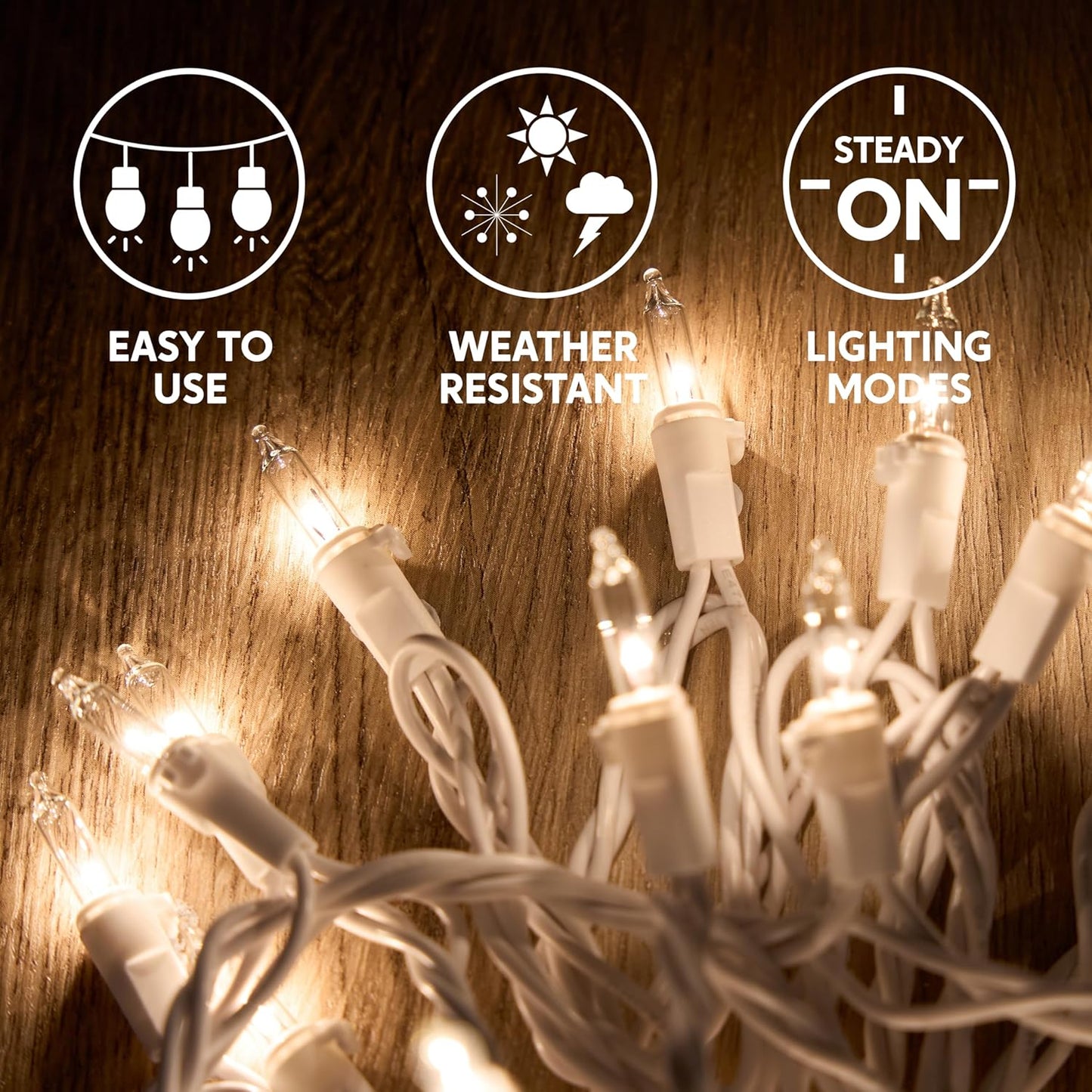 Guirlande lumineuse de Noël 200 micro LED blanc chaud, 13 m, décoration lumineuse - Câble blanc