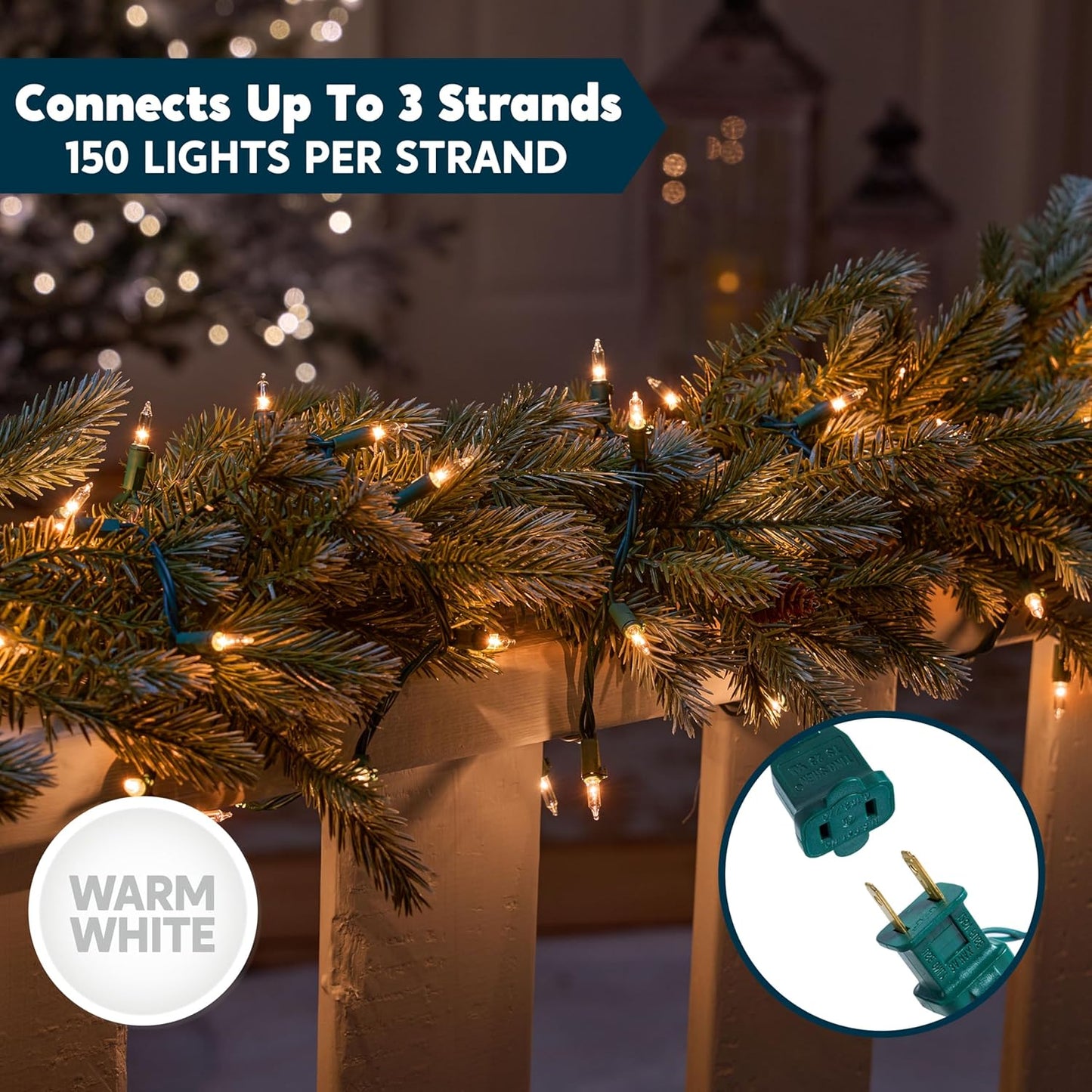 Clear Christmas String Lights 300CT (2x150) Mini Warm White Fairy Light,62.4FT Lighting Decor - Green Wire