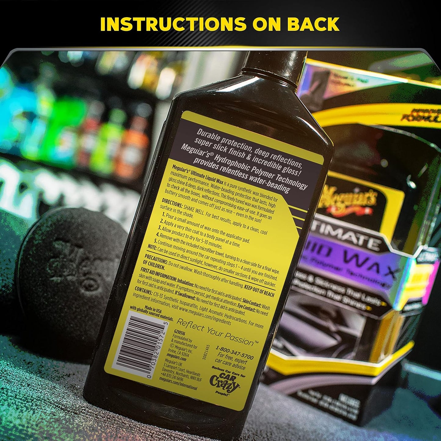 Meguiar's Ultimate Liquid Wax Formule vir Duursame Beskerming wat Skyn, Premium Handdoek en Aanwendingskussing Motorbykomstighede (16 Oz)
