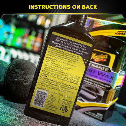 Meguiar's Ultimate Liquid Wax Formule vir Duursame Beskerming wat Skyn, Premium Handdoek en Aanwendingskussing Motorbykomstighede (16 Oz)