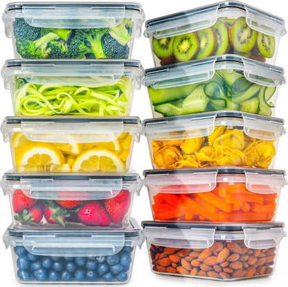 Fullstar 20-Stuk Plastiek Voedselberhouhouers met Dekselfs (10 Houers & 10 Dekselfs) - Lekvry, BPA-vry, Maaltydvoorbereidingshouers, Herbruikbare Middagetebergingsstel vir Kombuisorganisasie (Pak van 20)