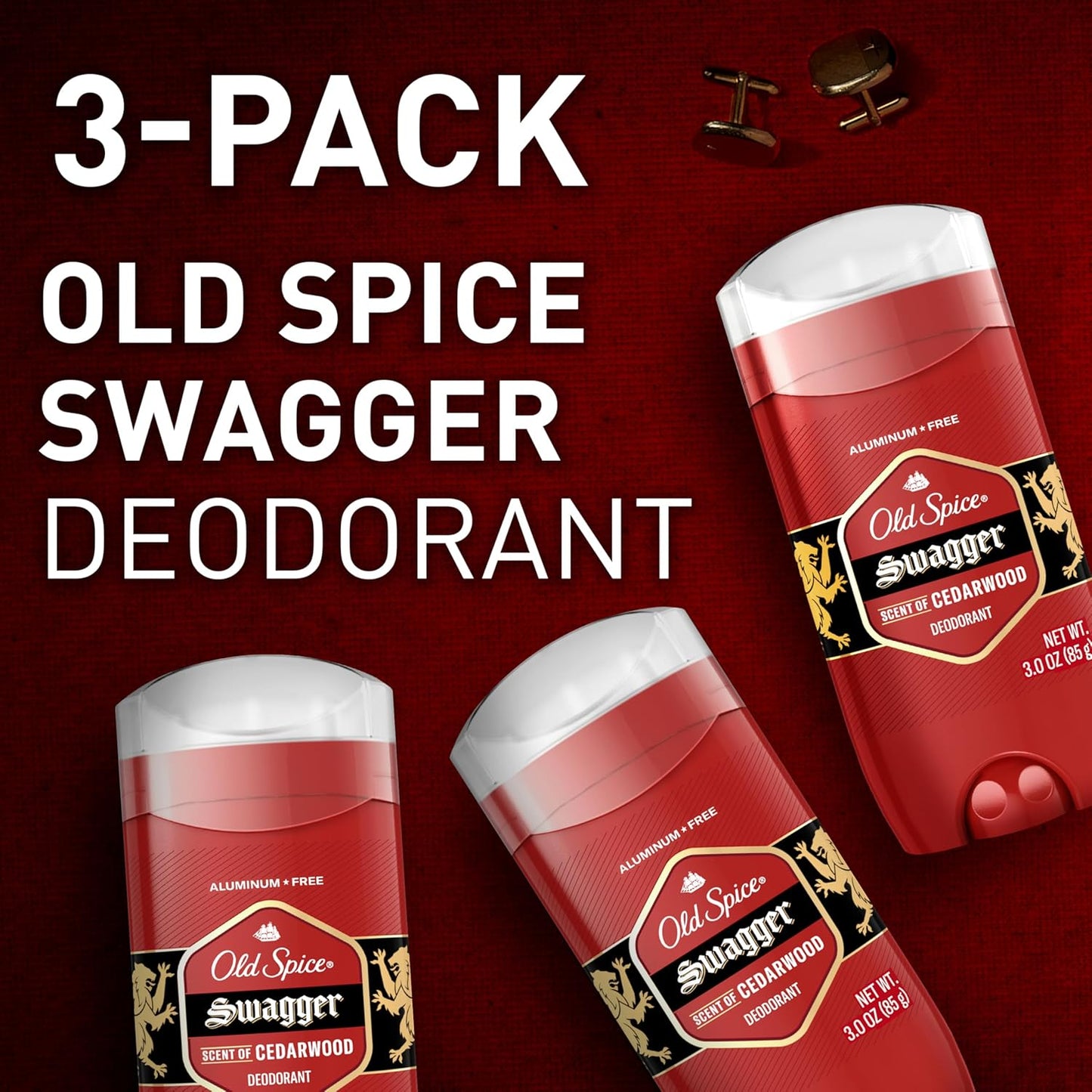 Old Spice Aluminum Free Deodorant for Men, 24/7 Odor Protection Swagger w/ Cedarwood Scent (Pack of 3)