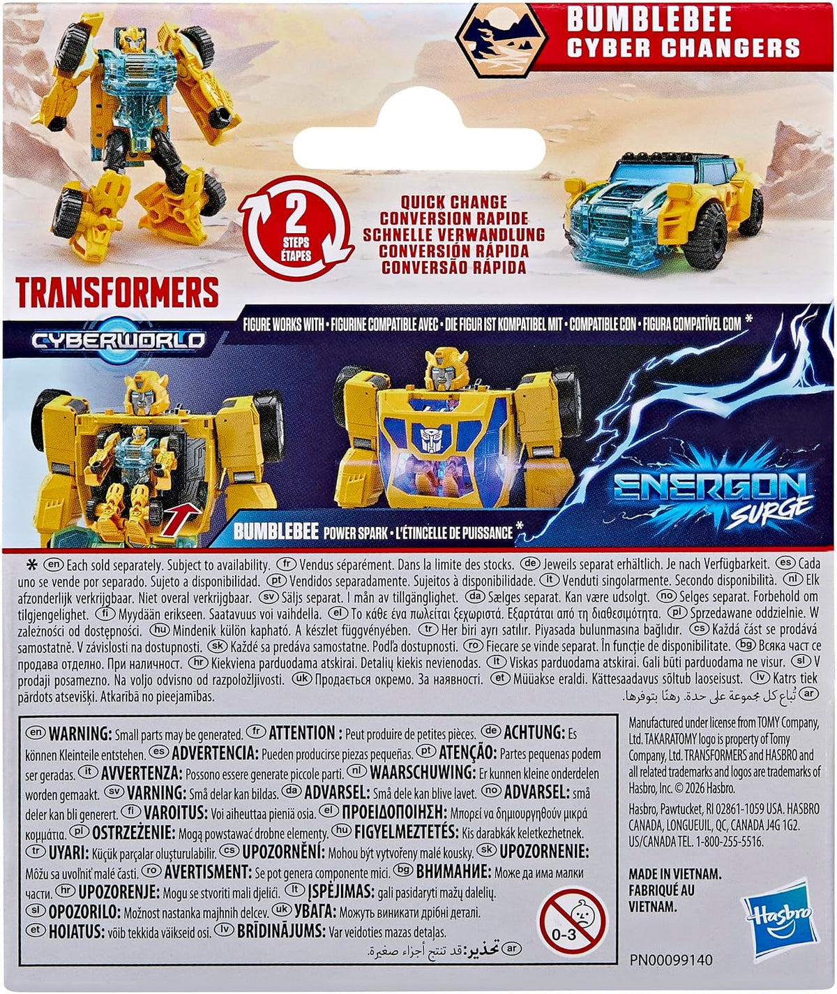 Transformers CYBERWORLD Bumblebee Cyber Changers Energon Surge 4-Inch Action Figure Quick Change to Car Mode - Robot Toys (Kids 6+)