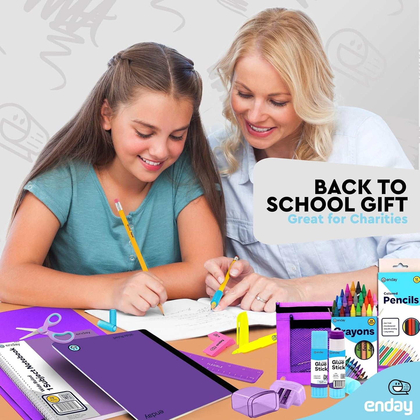 Back to School Supplies for Kids, Purple School Supply Box Premium Quality Kids School Supplies Kit, Kindergarten School Supplies for Girls and Boys, 71 Piece Set - by Enday