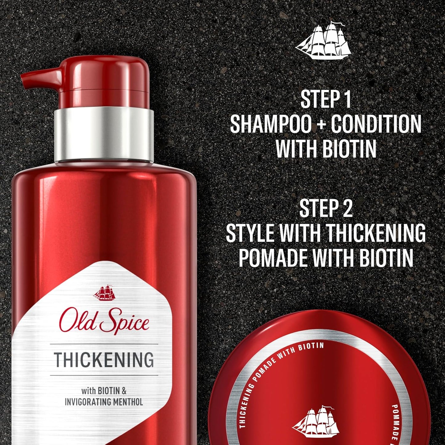 Old Spice Thickening 2-in-1 Men's Shampoo and Conditioner with Biotin and Invigorating Menthol (2PK)