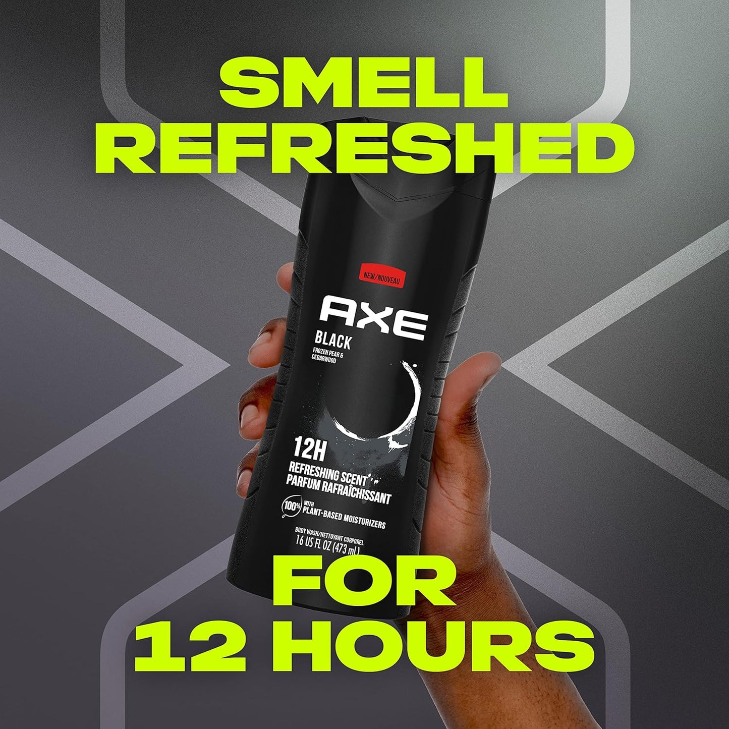 AXE Body Wash 12h Refreshing Scent Cleanser Black Frozen Pear and Cedarwood Men's Body Wash - 100% Plant-Based Moisturizers (16 oz)