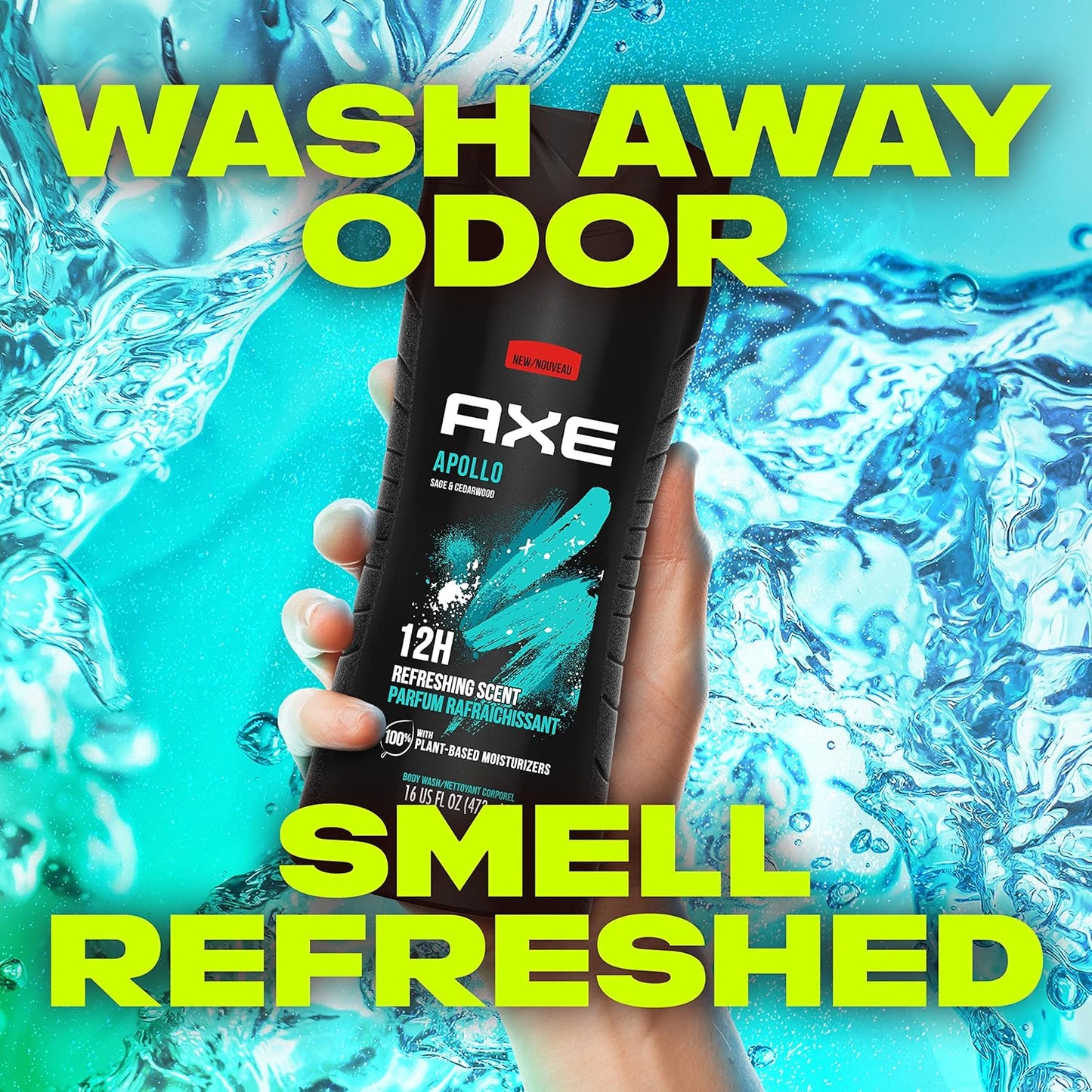 AXE Body Wash for Long Lasting Freshness Apollo Sage and Cedarwood Men's Body Wash with Odor-Busting Prebiotics - 16 oz (Pack of 2)
