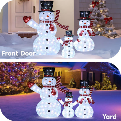 3 STUKE 3D Kersfees Opvoubare Sneeuman Tuinlig 270 Voorafverligte LED Koel Wit Ligte - Rooi Serp