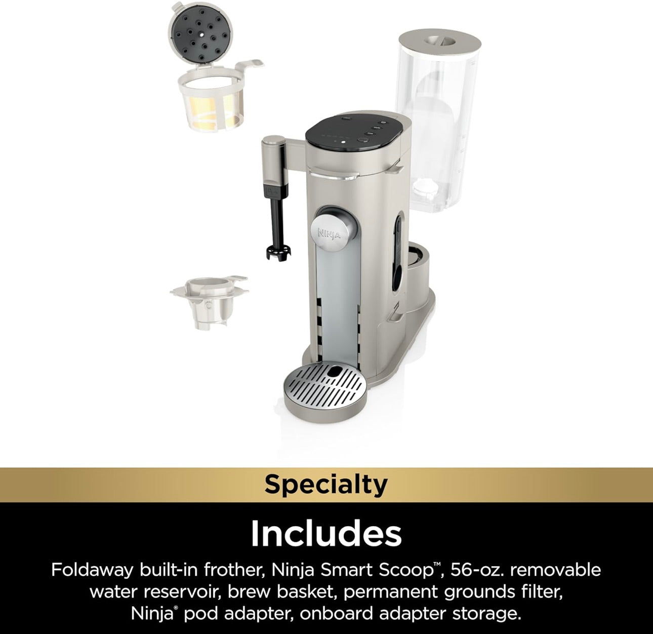 Ninja Pod & Grounds Specialty Single-Serve Coffee Maker, K-Cup Pod Compatible - Stone (PB051ST)