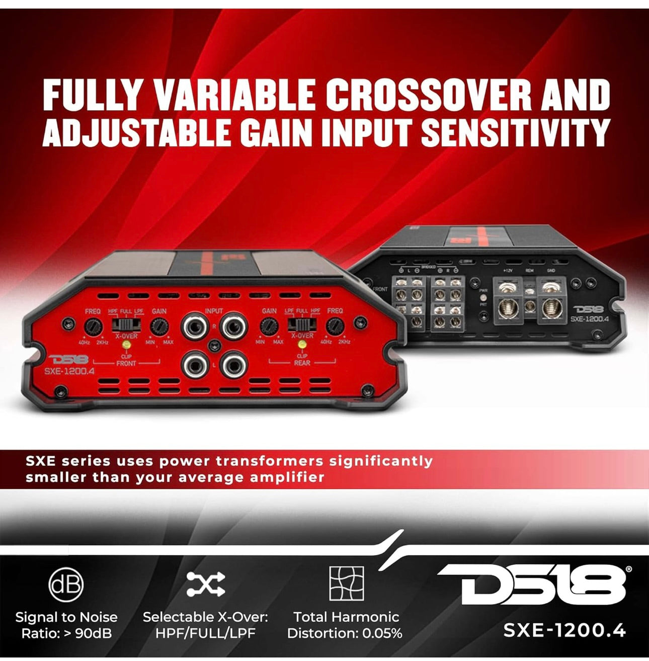 DS18 SXE-1200.4/BK Car Amplifier Stereo Full-Range Class A/B 4-Channel - NEW