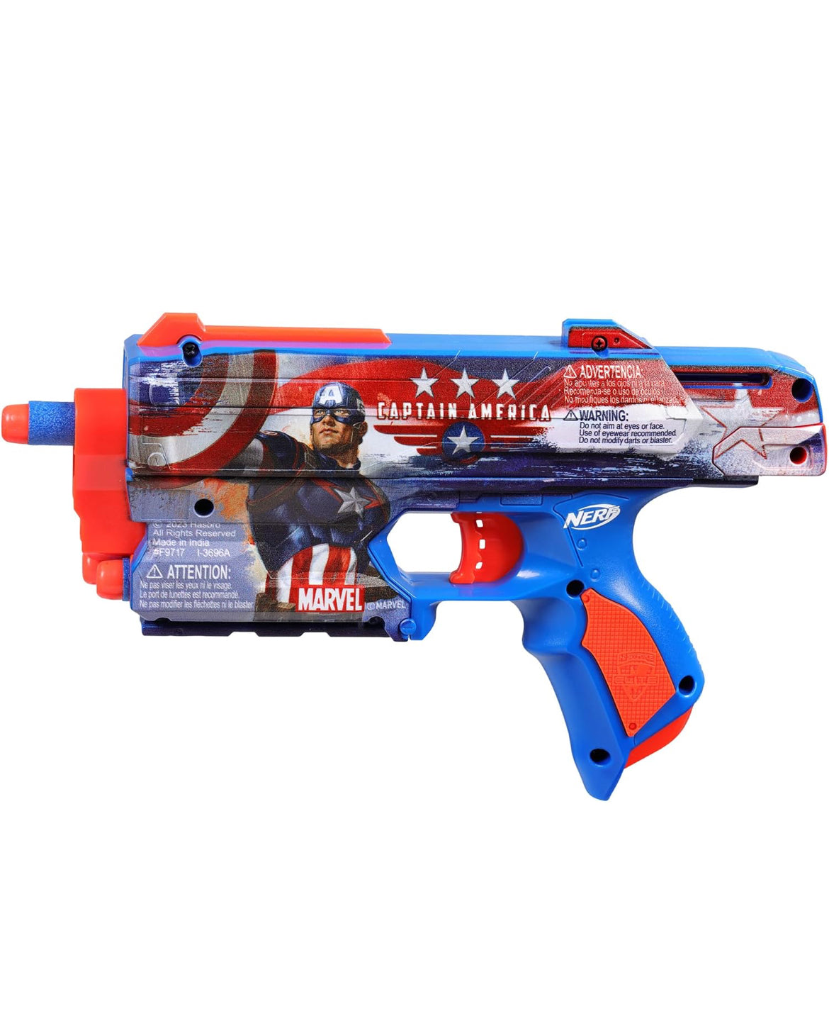 Nerf Marvel Captain America Dart Blaster, 10 Elite Darts, Holster, Toy Foam Blasters for 8 Year Old Boys & Girls & Up