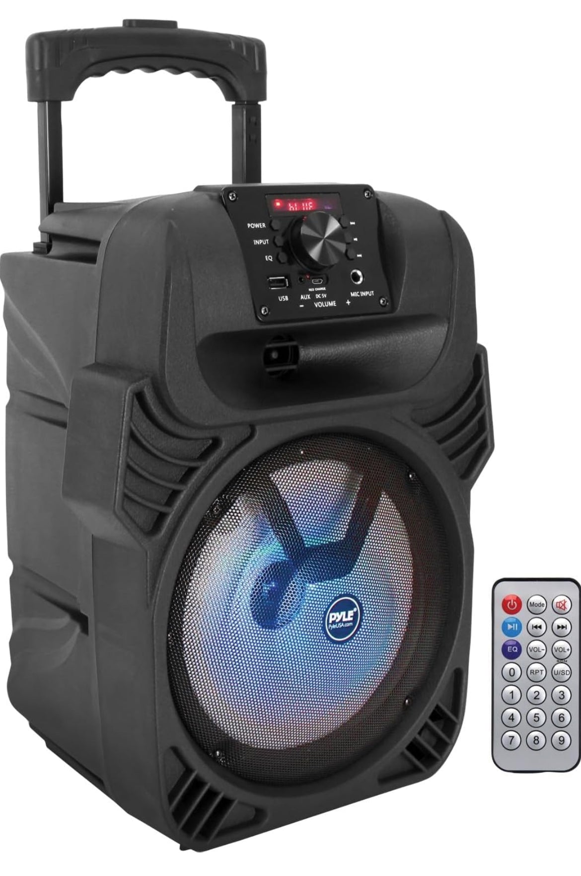 Rechargeable 8" Portable Bluetooth Speaker 500W Indoor/Outdoor Karaoke Machine Sound System - Multi-Color LED Party Lights, Mic Input, FM Radio, MP3/USB & Remote Control (Black)