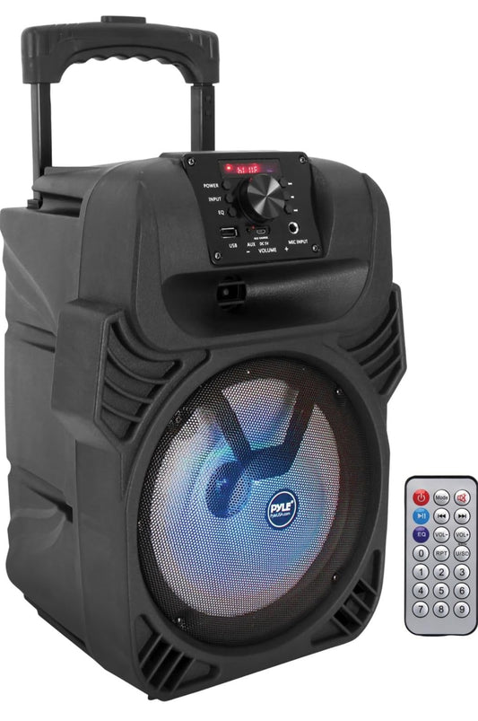 Rechargeable 8" Portable Bluetooth Speaker 500W Indoor/Outdoor Karaoke Machine Sound System - Multi-Color LED Party Lights, Mic Input, FM Radio, MP3/USB & Remote Control (Black)