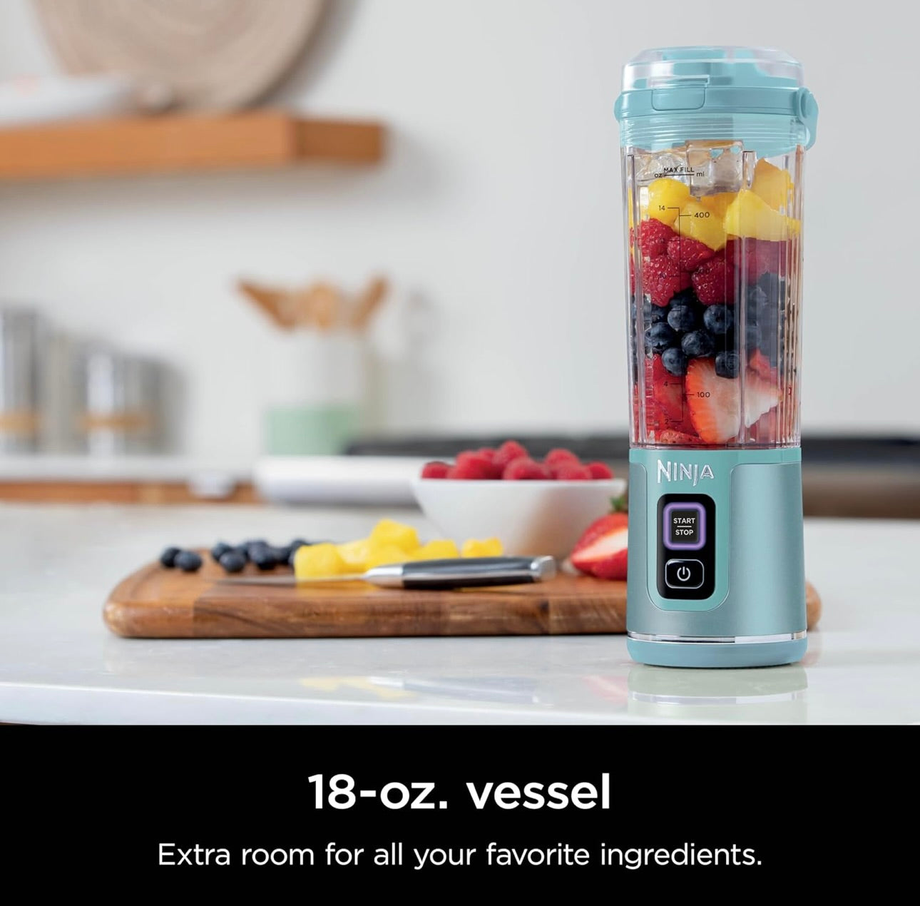Ninja Blast Portable Blender, Cordless, 18oz. Vessel, Personal Blender For-Shakes and Smoothies- Tinted Aqua, BC151AQ