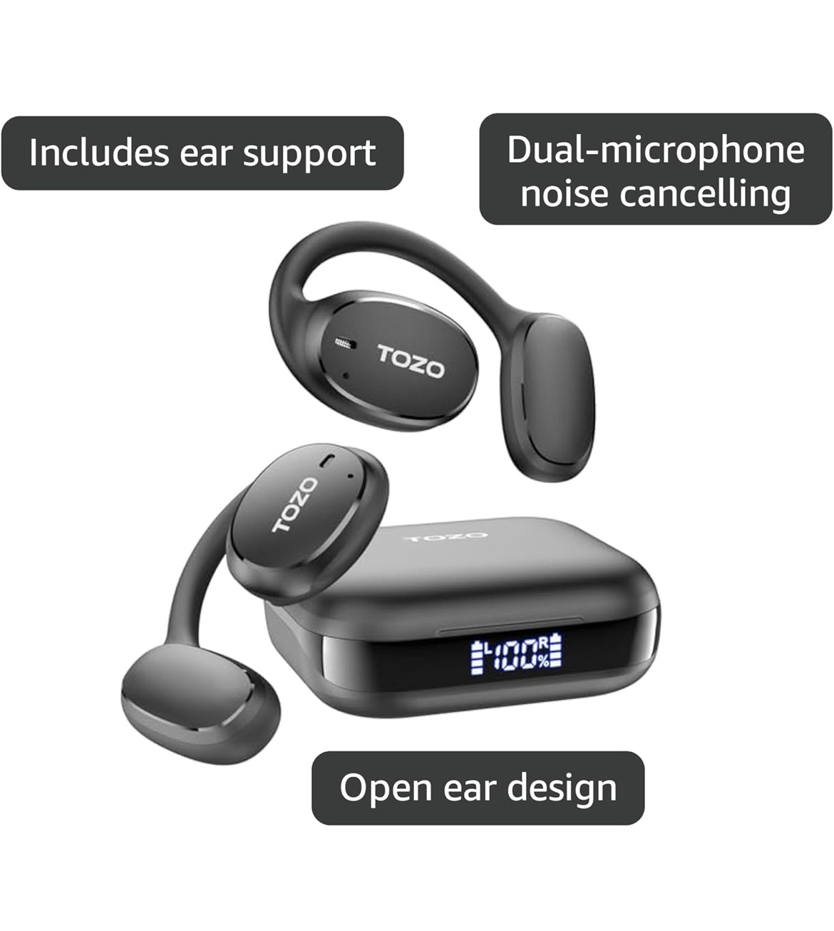 Open Ear Earbuds Bluetooth, AI Translation w/ Real-Time 100+ Languages Translation - Black