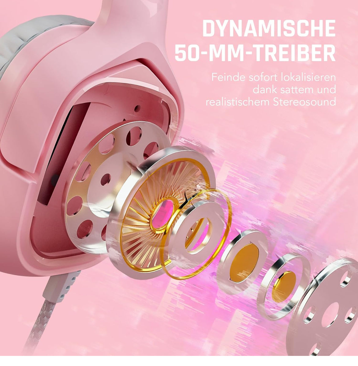 Black Shark Gaming Headset All-in-1 Gaming Headphones with Ultra-Clear Bendable Mic - Pink