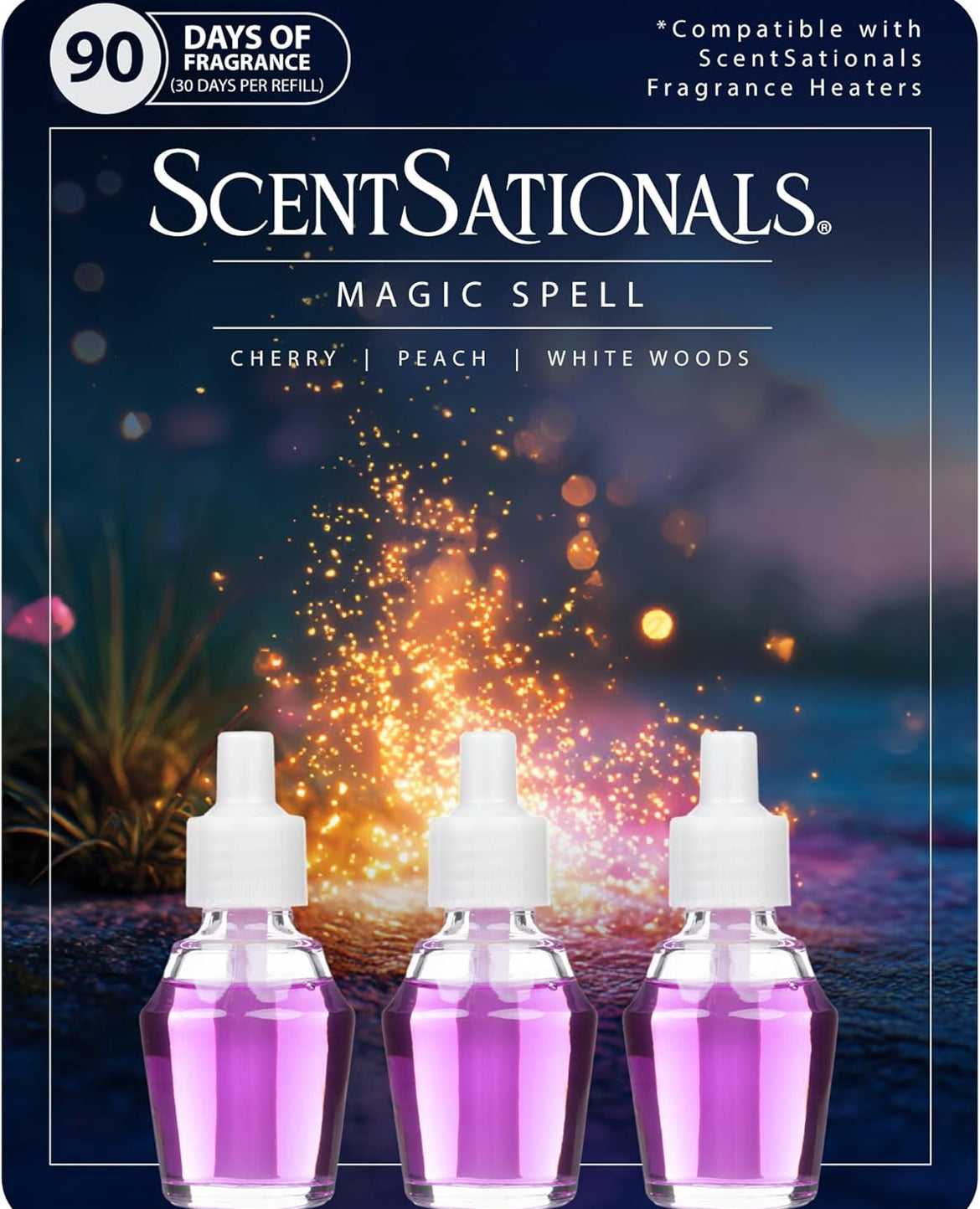 ScentSationals Magic Spell Fragrance Oil Plug In Air Freshener Refills 3-Pack - Works w/ Scentsationals Wall Plugs - Packaging May Vary