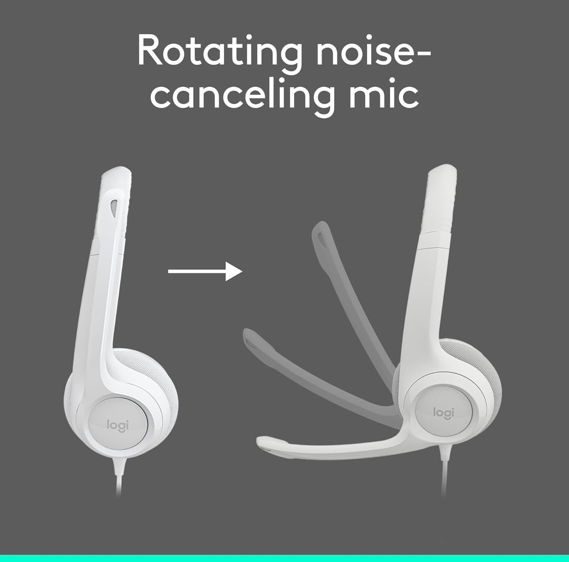 Logitech H390-speletjieskoptelefoon, bedrade koptelefoon met mikrofoon, USB-koptelefoon met mikrofoon vir rekenaar, ruisonderdrukkende mikrofoon vir videovergaderings, musiek, speletjies – Spierwit