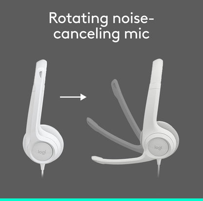 Logitech H390-speletjieskoptelefoon, bedrade koptelefoon met mikrofoon, USB-koptelefoon met mikrofoon vir rekenaar, ruisonderdrukkende mikrofoon vir videovergaderings, musiek, speletjies – Spierwit