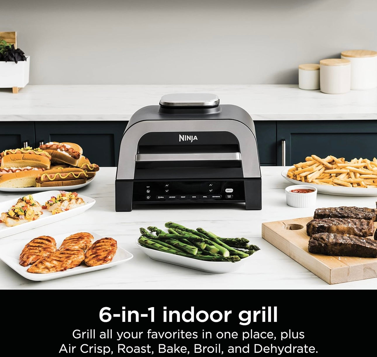 Ninja DG551 Foodi Smart XL 6-in-1 Binnebraaier met Lugbraai, Rooster, Bak, Braai en Dehidreer, Foodi Slim Termometer, 2de Generasie, Swart/Silwer