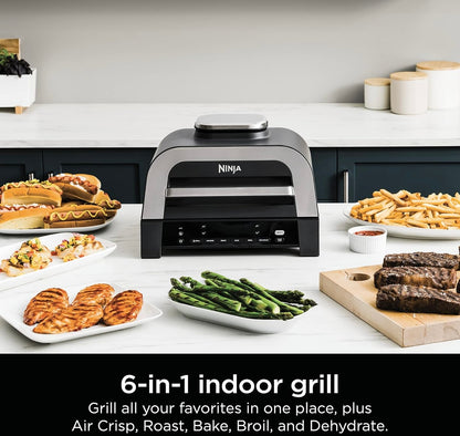 Ninja DG551 Foodi Smart XL 6-in-1 Binnebraaier met Lugbraai, Rooster, Bak, Braai en Dehidreer, Foodi Slim Termometer, 2de Generasie, Swart/Silwer