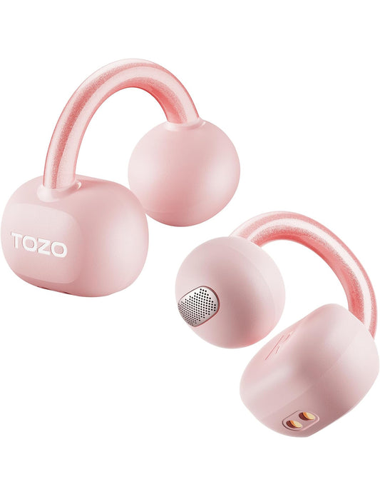 Open Ear Clip Earbuds, Lightweight Comfort 40H Play BT w/ Smart Digital Display - Pink
