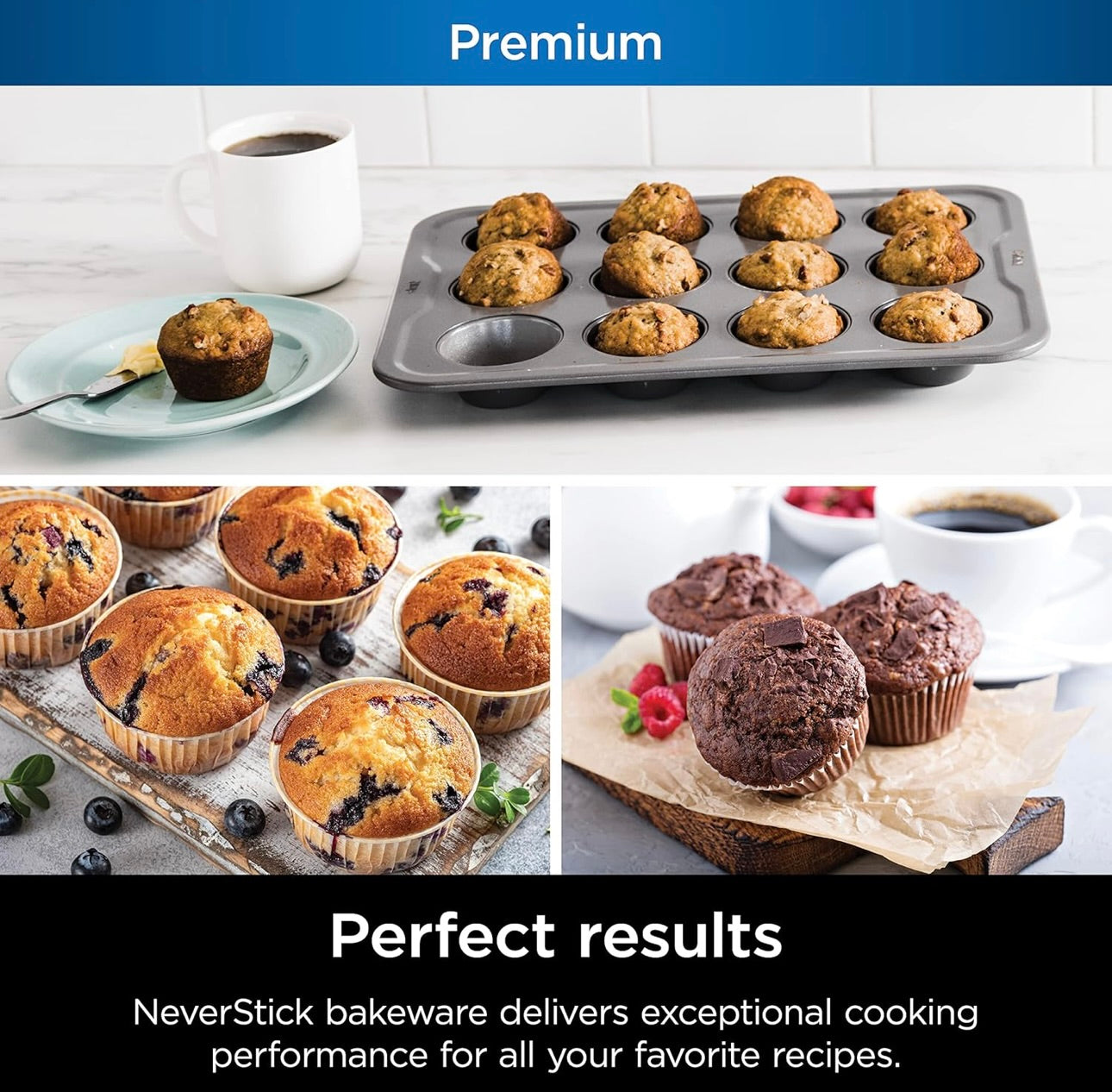 Ninja B30212 Moule à muffins Foodi NeverStick Premium, 12 cavités, antiadhésif, résistant au four jusqu'à 260 °C, lavable au lave-vaisselle, gris