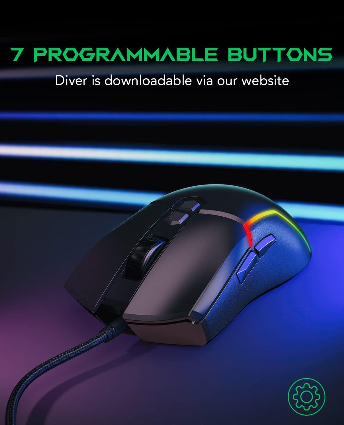 Black Shark Gaming Mouse Wired, USB Computer Ergonomic Mouse with 7 Adjustable DPI