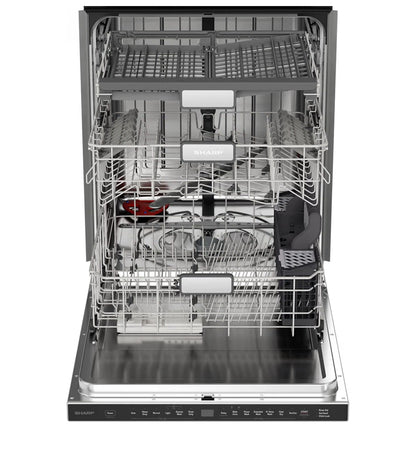 Sharp SDW6726MS 24-inch Stainless Steel Dishwasher, 47 dB Library Quiet, Third Rack, Power Wash Sprayer, 12 Place Settings,