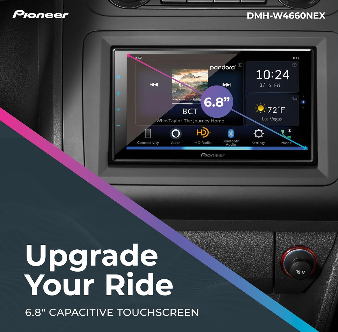 Pioneer DMH-W4660NEX 6.8" Capacitive Touchscreen Double Din Car Stereo
Digital Multimedia Receiver, Wireless CarPlay & Android Auto, Amazon Alexa, Bluetooth, HD Radio, Backup Cam, Hi-Volt RCA