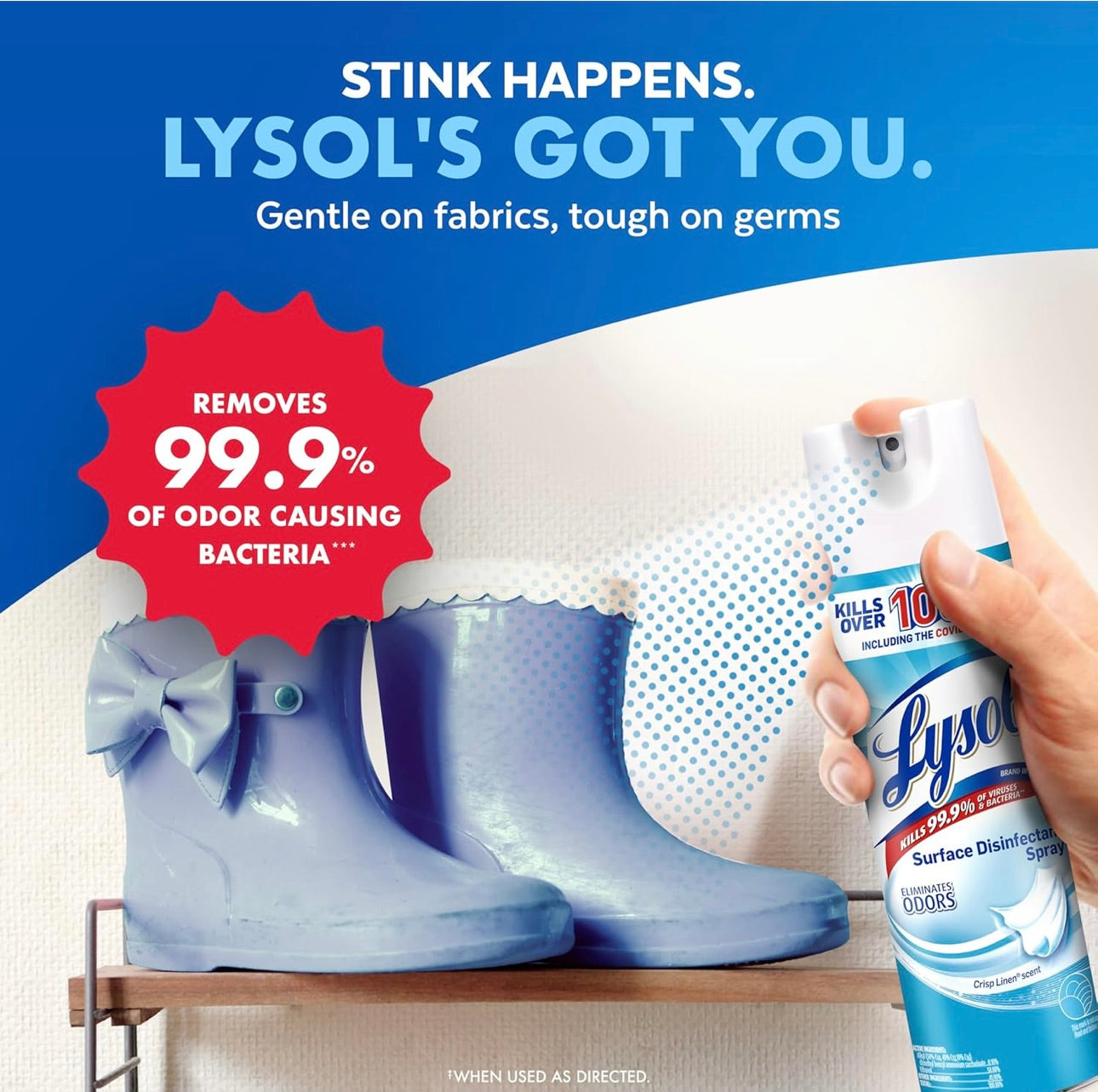 Lysol Disinfectant Spray, Household Essential Cleaning Supplies, Multi-Purpose Room Spray, Antibacterial and Sanitizer Spray, Upholstery Deodorizer, Home and Bathroom,Crisp Linen,12.5 fl oz(pack of 1)