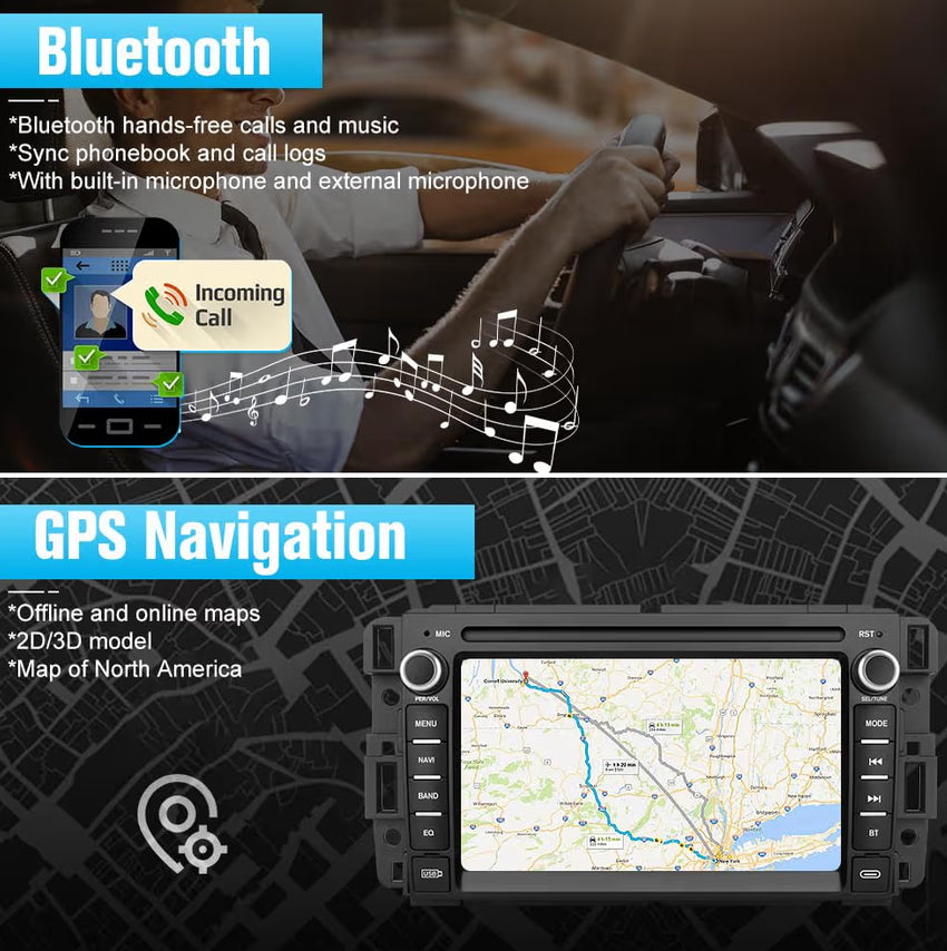 Car Stereo GPS Navigation Head Unit w/ CarPlay Android Auto Multimedia Video Player - Backup Camera for Chevrolet Silverado GMC Sierra Yukon 2007-2013,
