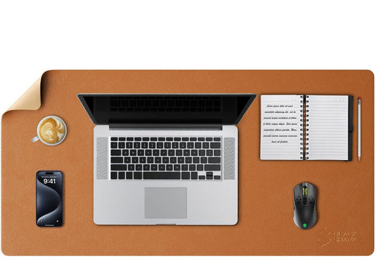 Black Shark Non-Slip Leather Desk Pad, Gaming Mouse Mat (31.4" x 15.7" x 0.12")Manta P9 Brown