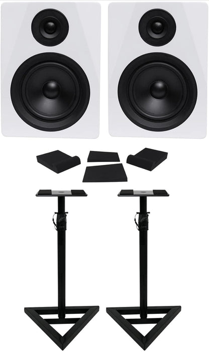 Rockville (2) DPM5W Dubbele Aktiewe 5.25" 300w Ateljee Monitors+Staanders+Pads