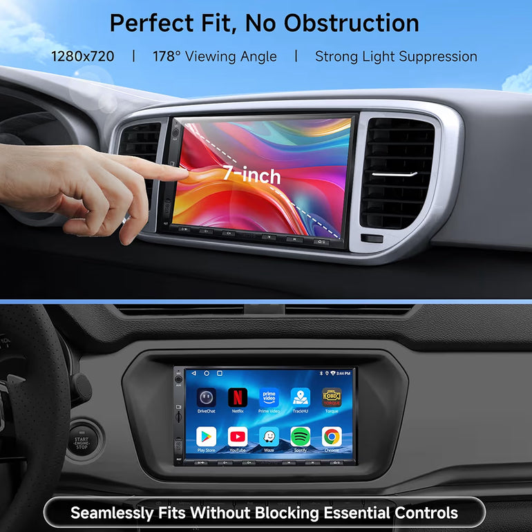 7" dubbel-din-motorstereo met GPS-navigasie in die paneelbord, draadlose CarPlay en Android Auto, WiFi/USB/Bluetooth, ingeboude versterker en DSP, KI-klets, verdeelde skerm motorradio