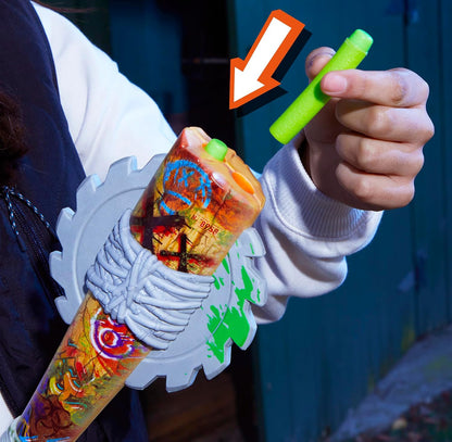 Nerf Zombie Strikeout Dart Blaster, 8 Nerf Elite Darts, Foam Blade, Pull Back Priming, Outdoor Games, Ages 8+
