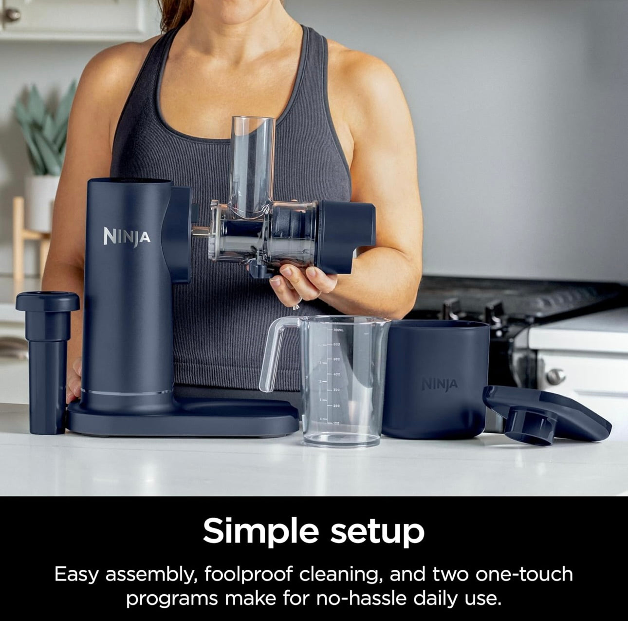Ninja NeverClog Cold Press Juicer, Powerful Slow Juicer with Total Pulp Control, Countertop, Electric, 2 Pulp Functions - Blue/Navy (JC151NV)