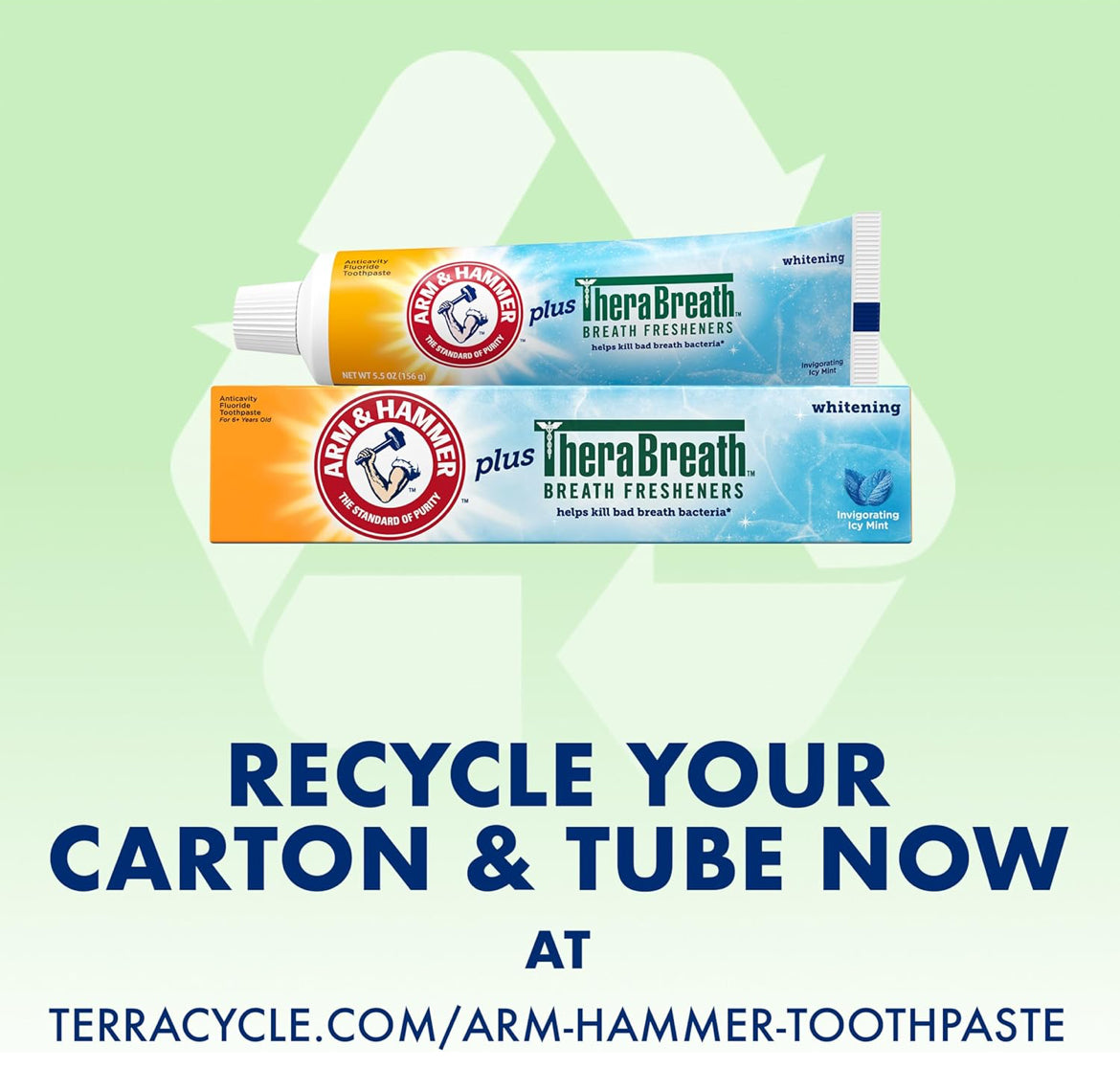ARM & HAMMER Toothpaste Plus TheraBreath Breath Fresheners, Invigorating - ICY Mint Flavor 5.5 Oz (Pack of 2)