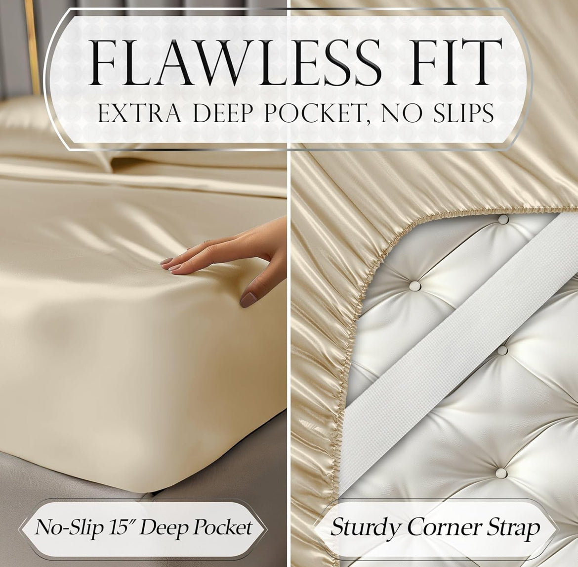 DECOLURE Satin Bed Sheets - 3 Piece Luxury Silky Twin Size Bedding Set - Softer Than Silk, Wrinkle-Free with 15” Deep Pocket Fitted Sheet, Perfect for Hair & Skin, Gifts for Women (Ivory)