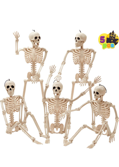 JOYIN 5 STK Verstelbare Halloween Skelet Dekor 40 cm, Volle Liggaam Verstelbare Gewrigte Hangende Skelette vir Halloween Versierings, Begraafplaas Rekwisiete, Spookhuis Bykomstighede, Grillerige Toneel Partytjie Geskenke