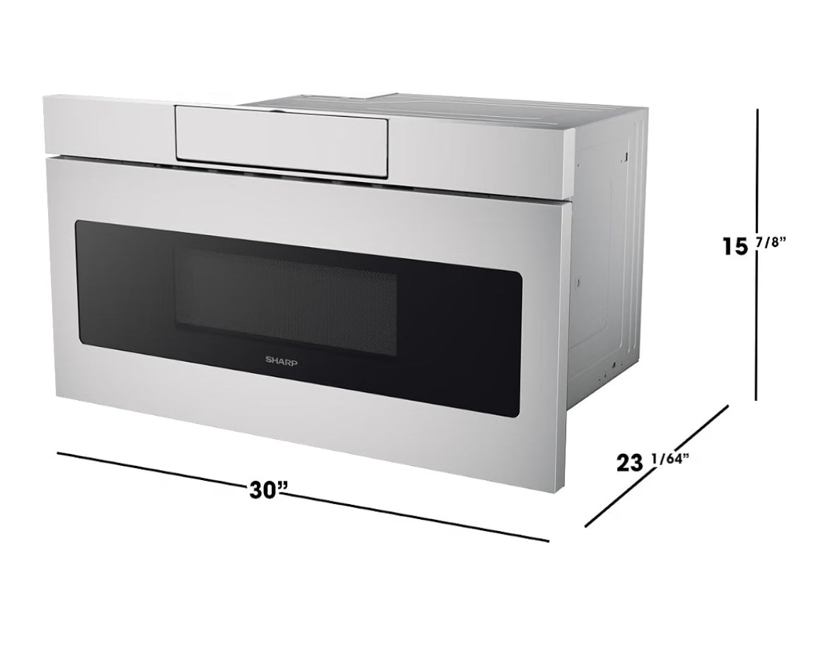 SHARP SMD3070ASY Microwave Drawer Oven, 30-inch, 1.2 Cubic Feet, 950 Watt, Concealed Angled Touch Control Panel with Digital LCD Display, Stainless Steel