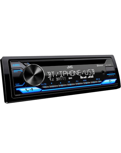 JVC KD-T720BT - CD-motorstereo, enkel-DIN, Bluetooth-klank en handvrye oproepe met eksterne mikrofoon, CD, MP3, USB, AUX-inset AM/FM-radio, hoëkragversterker, Amazon Alexa-stembeheer
