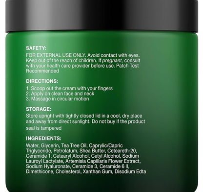 Suiwer Teeboomolie Gesigroom | Room vir Droë & Jeukerige Vel, Aknee, Littekens, Dag- & Nagbevogtiger Gesigroom vir Vroue & Mans - (240 ml)