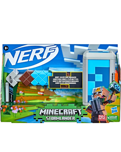 Nerf Minecraft Stormlander Dart-Blasting Hammer, Fires 3 Darts, Includes 3 Official Elite Darts, Pull-Back Priming Handle